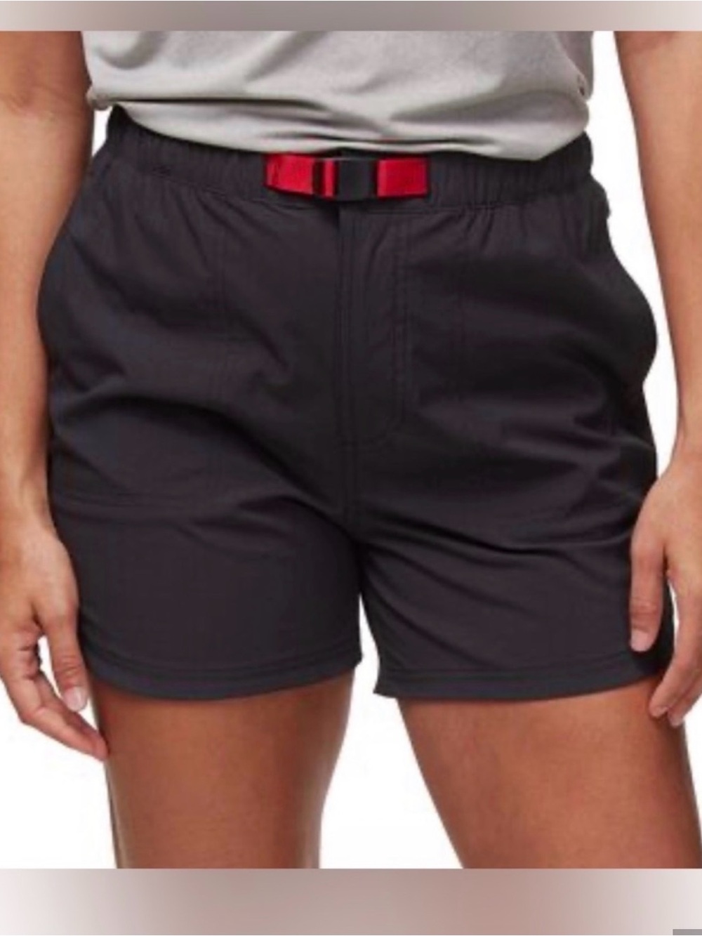 Topo Designs Black Shorts with Red Buckle